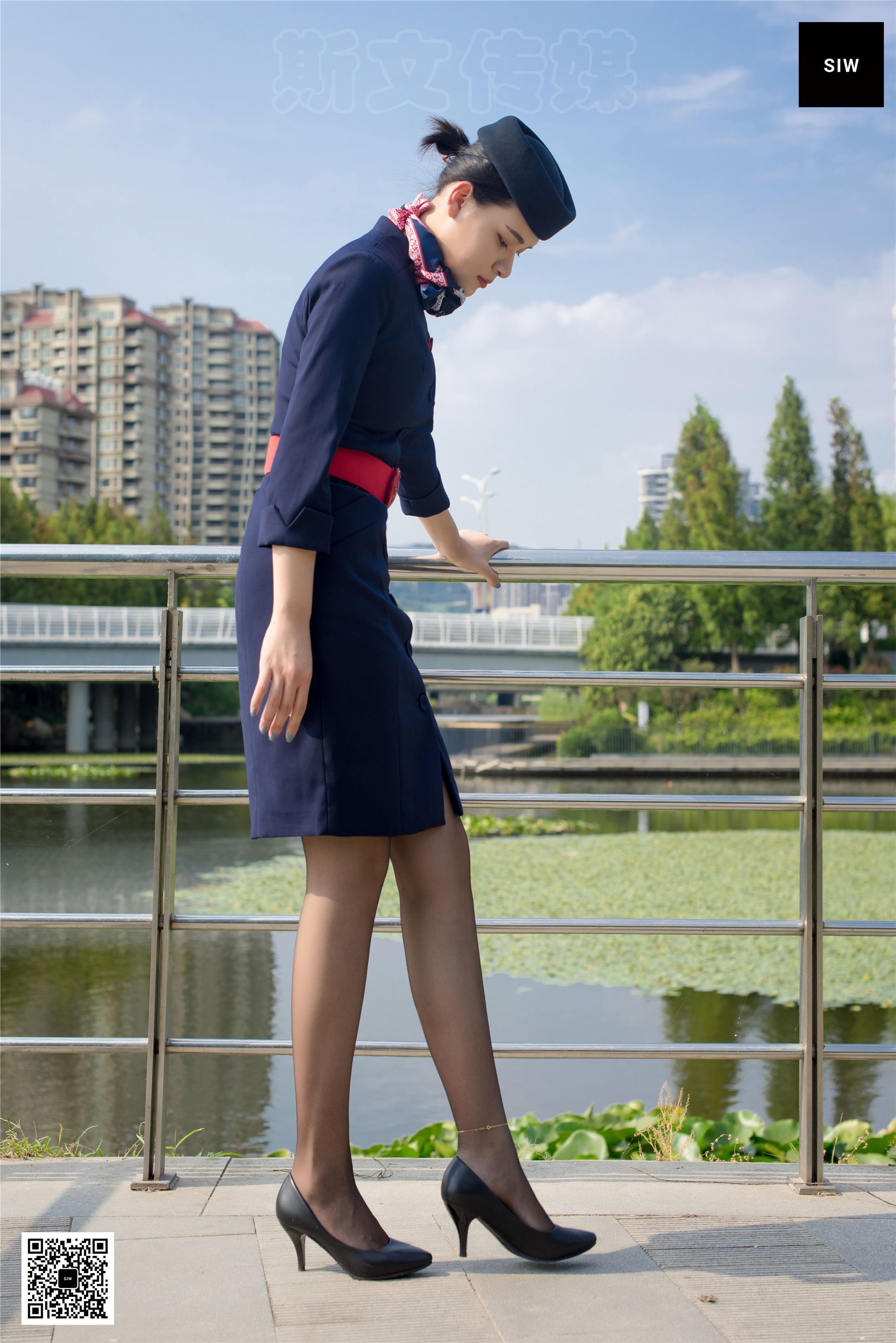 SIW Siwen Media 051 China Eastern Airlines uniform, cap, scarf, skirt, four pieces set - Siqi